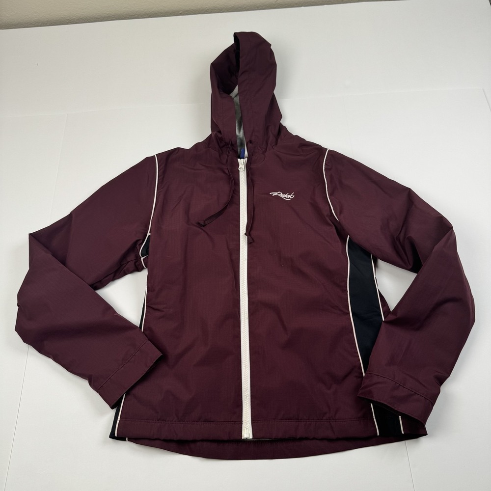 Reebok Jacket Womens Medium Burgundy Hooded Full Zip Windbreaker Athletic